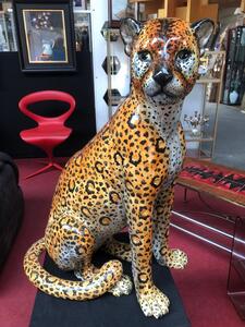 Grand léopard en céramique vernissée origine Italie ca 1975 bel état H82 cm