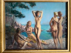 Raymond Van Doren, nus dans la calanque, pastel, circa 1950, dim 35x27cm