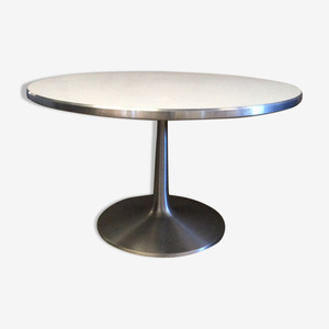 Table Poul Cadovius pour France & Son, aluminium et melaminé, ca 1960, diam. 120cm bel état 